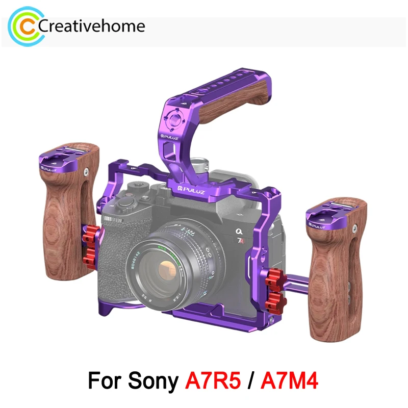 PULUZ Camera Video Cage with Handle For Sony A7R5 / A7M4 Camera Metal Handheld Stabilizer Frame For Sony Alpha 7R V / A7 IV