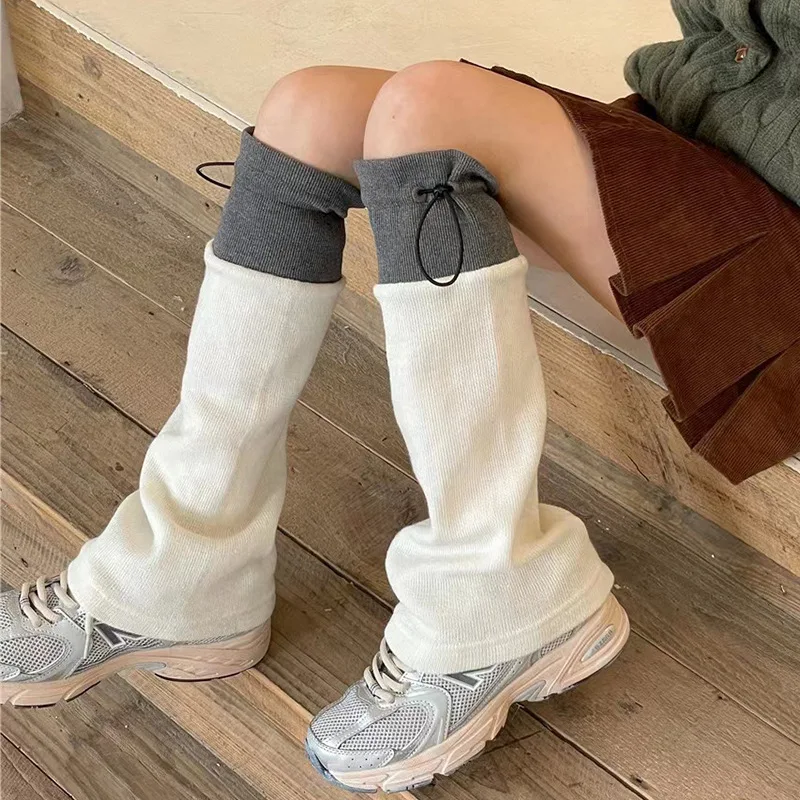 Autumn Winter Popular Leg Warmers Women's Sweet Long Socks Wool Knitted Foot Cover Color Black White Gray Beige Length 40CM