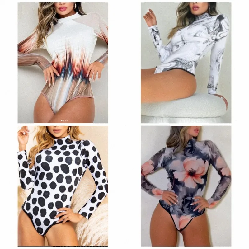 Halloween Fashion Sexy One-Piece Swimsuit Women's Long Sleeve Digital Printing Swimwear Holiday Party Stage Cosplay Costumes
