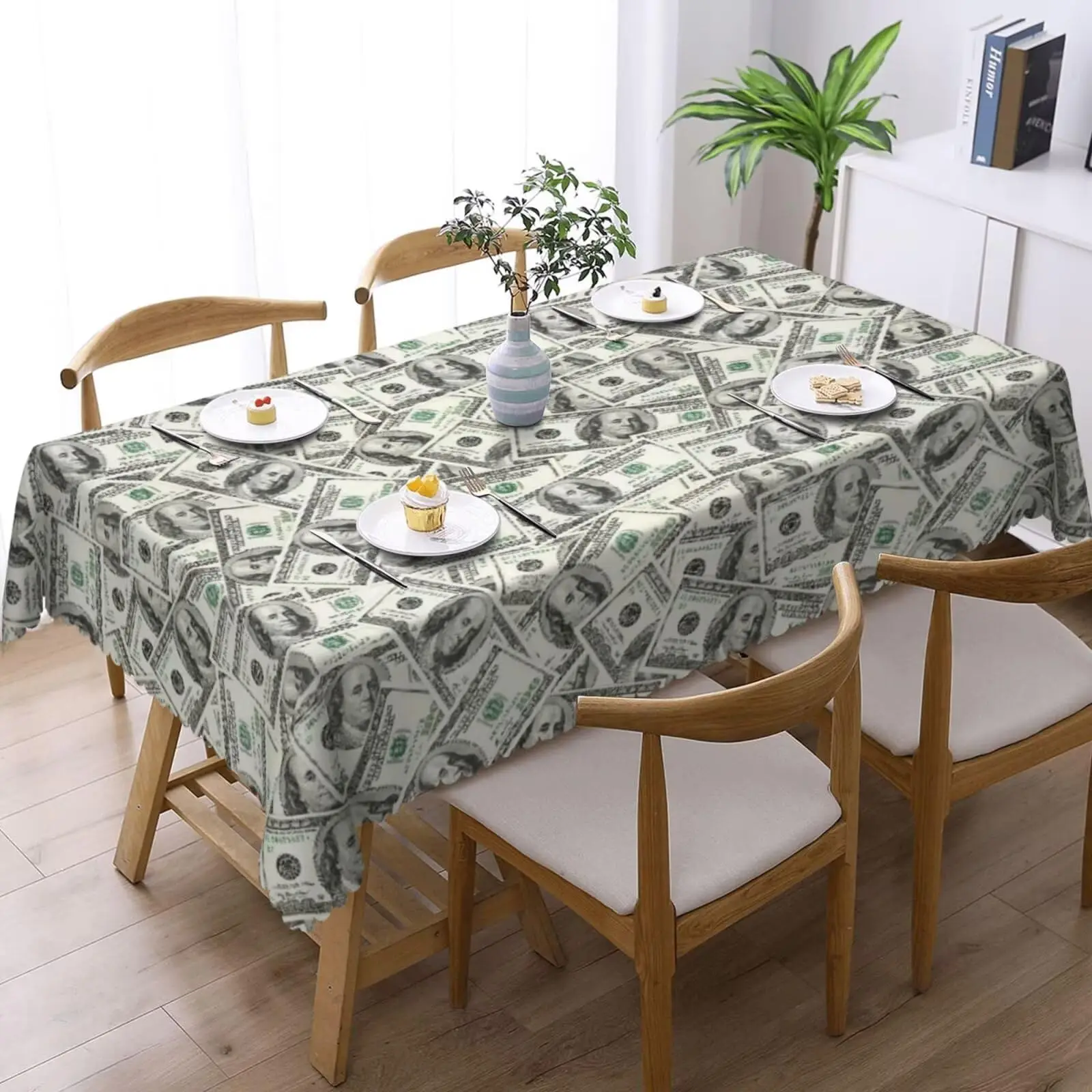 Bill Dollar Signs Rectangle Tablecloth  Money Table Dollars Tablecloths Cover Cash Texture Pattern Table Cloth for Outdoor