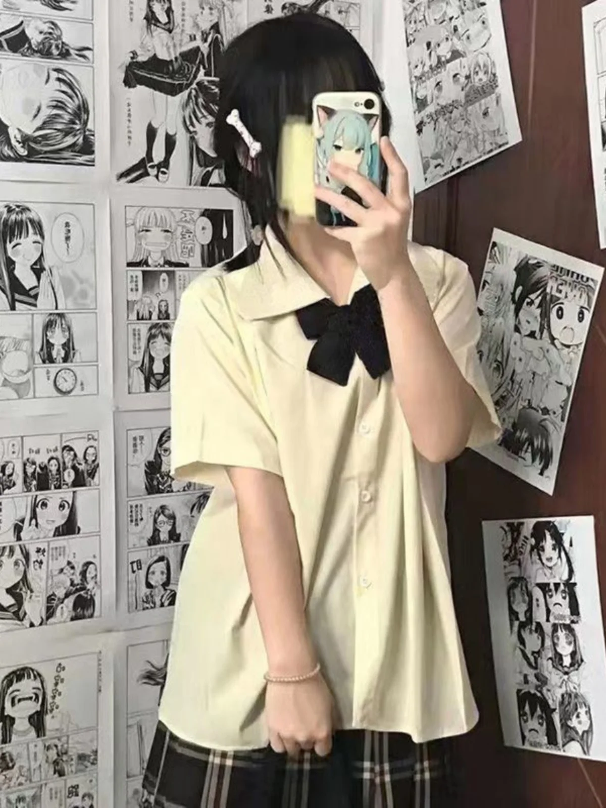 

Женская летняя свободная рубашка в корейском стиле с коротким рукавом и воротником «Питер Пэн», в японском студенческом стиле