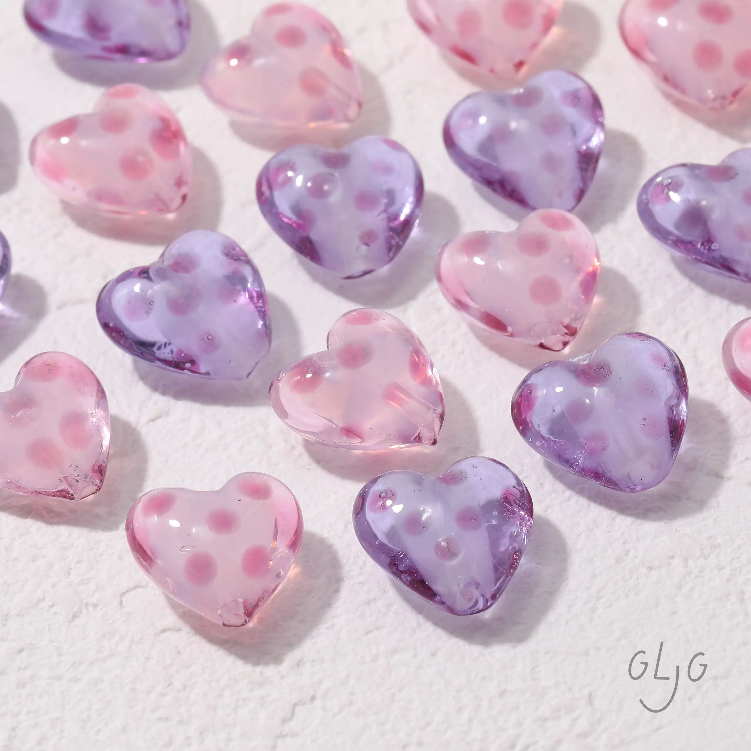 8PCS Glaze Glass Polka Dot Translucent Heart Beads Bracelet Necklace Materials Jewelry DIY Making Supplies Findings Accessories