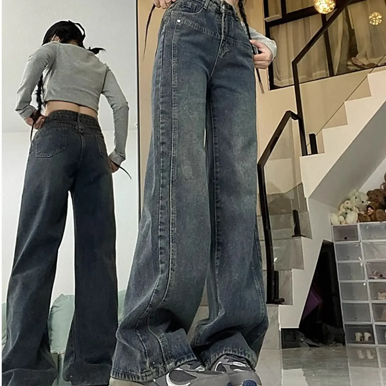 Pantalones vaqueros Y2k para mujer, pantalones de pierna ancha holgados Vintage, moda versátil, Vaqueros rectos, cómodos y adelgazantes
