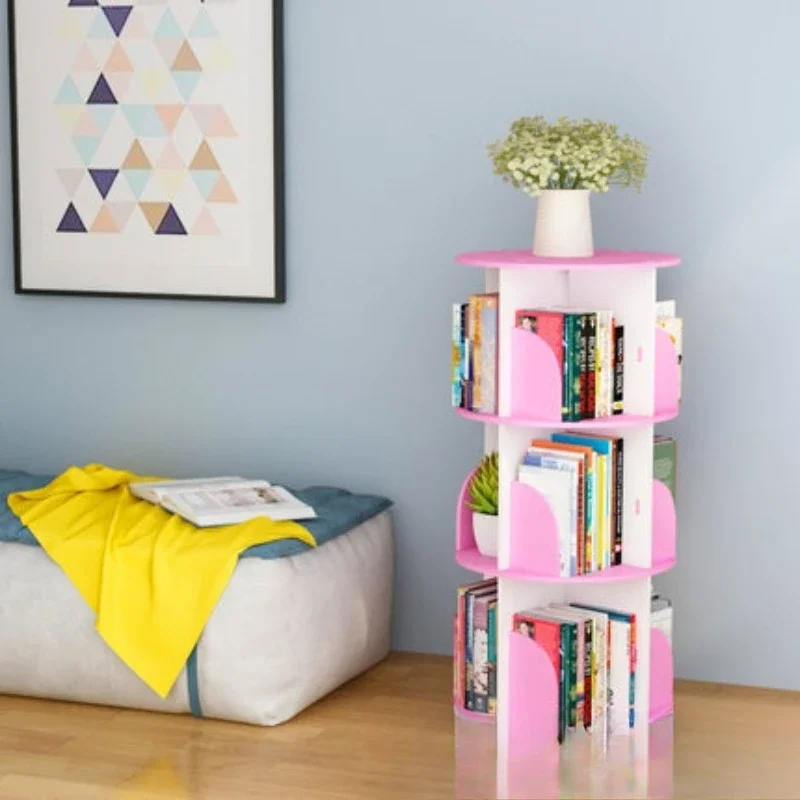 Rotating bookshelf 360 degrees student simple modern simple bookcase corner table shelf floor