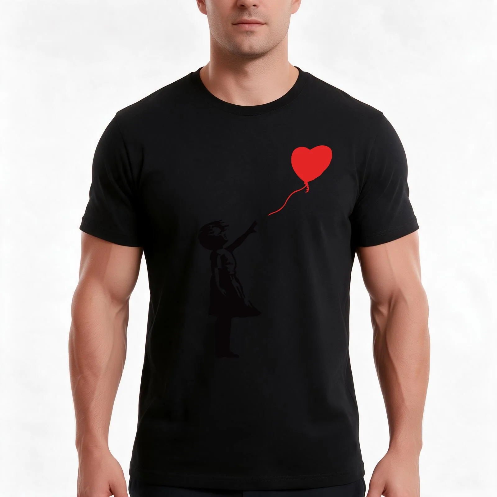 Banksy Ballon Girl T-Shirt, Summer Casual Cotton Tee, Oversized Streetwear Tops, Vintage Graphic Print, Loose Fit Short Sleeve