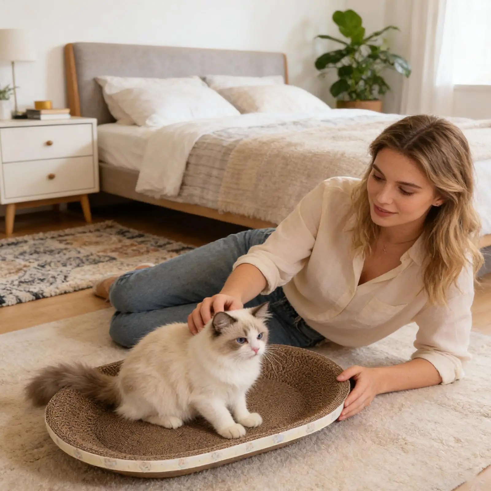 Karton-Kratzbaum für Katzen, lustiger ovaler Möbelschutz aus Wellpappe, Katzenkratzbett, Haustier-Couch für Kätzchen zum Schlafen und Krallenwetzen – Detail 10
