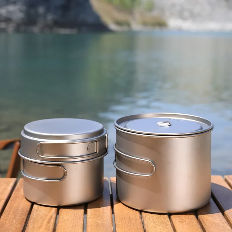 Camping Ultralight Titanium Cooking Pot Fry Pan Set Picnic Small Cooking Pot Pan