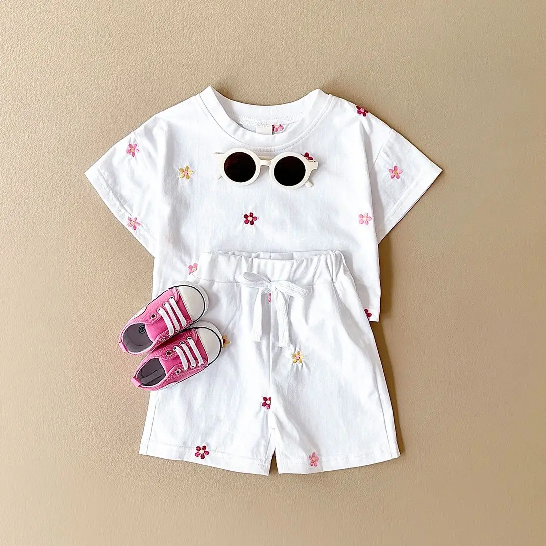 2PCS Summer Baby Girls Clothing Newborn Casual Set Cotton Small Flower Printed Short Sleeved T-shirt+Shorts Toddler Outfit 0-3Y