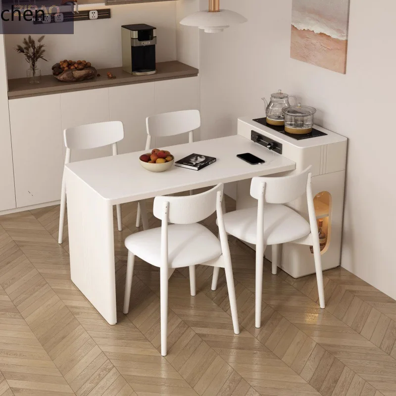 HT Island Table Dining Table Integrated Retractable Mobile Home Rock Plate Mini Economical Cream Style