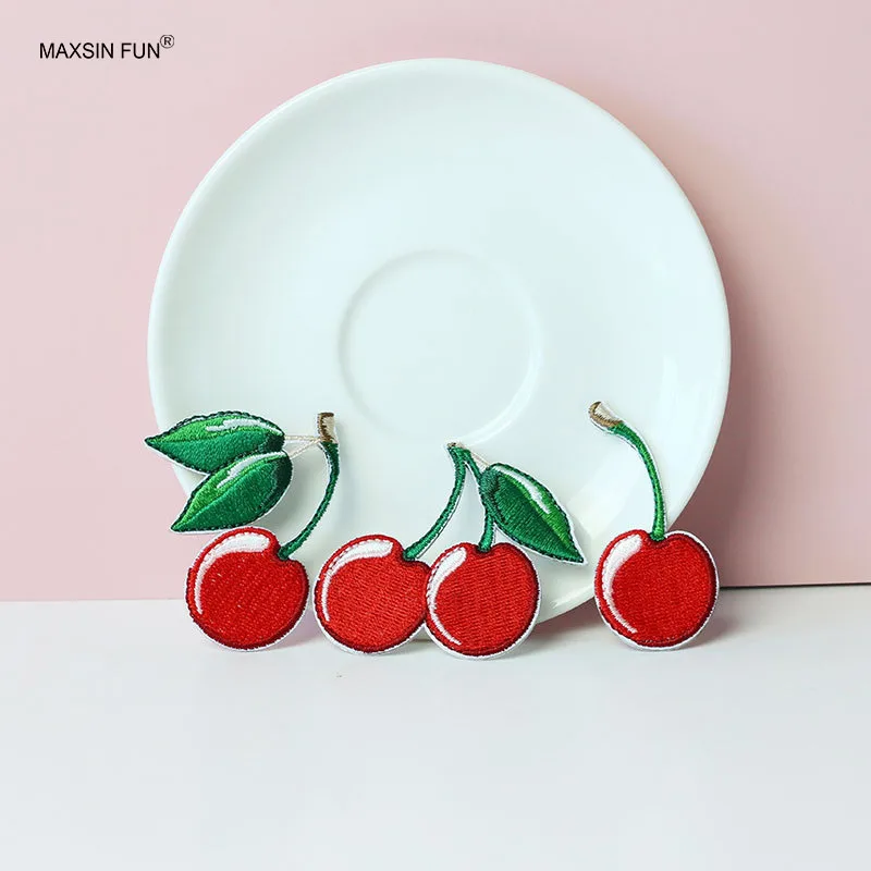 Cherry Fruit Embroidery Iron on Patch for Clothing School Bag Mobile Phone Case Accessories 3 Forms Self-adhesive DIY Decorative