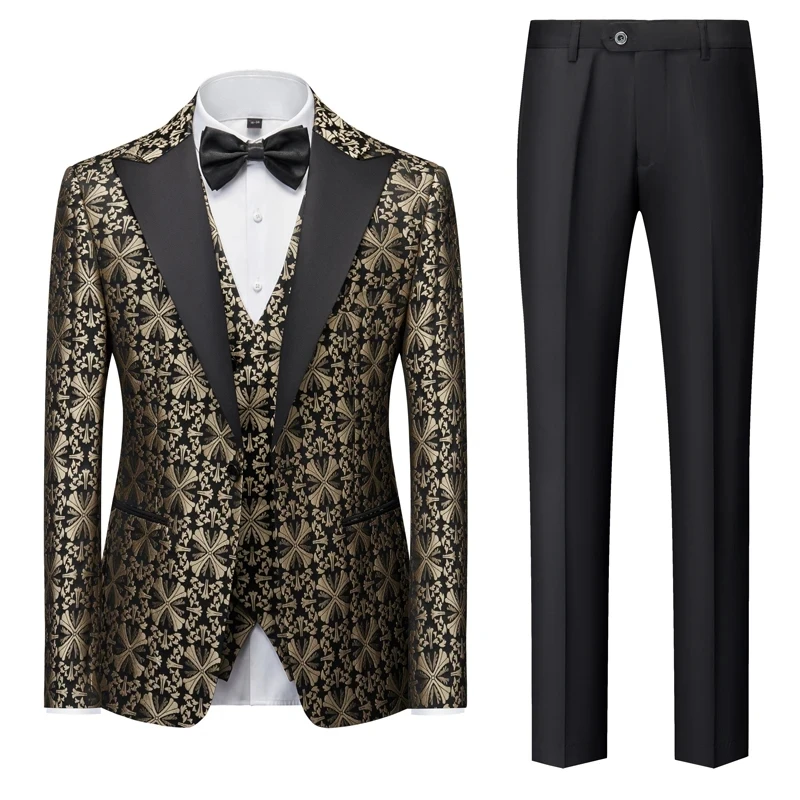 4 Color Men Printed Business Suits/Brand Clothing Groom Wedding Dress/Man Slim Fit Tuxedo Man 3 Piece Set Jackets Vest Trousers