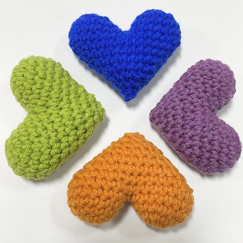 2PCS Crochet Yarn Finished Handmade Heart Shape Accessories Cotton Filled Knitted Peach Heart 12 Colors Decorations 뜨개