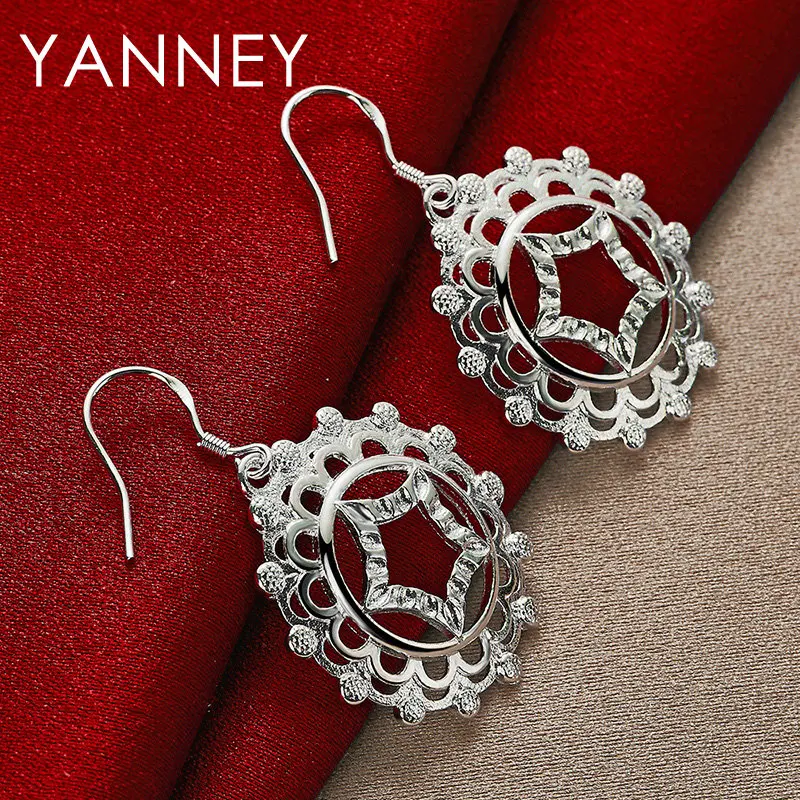 

Charm 925 Sterling Silver Jewelry 45MM Luxury Round Pattern Earrings For Women Fashion Accessories Gifts Wedding Party