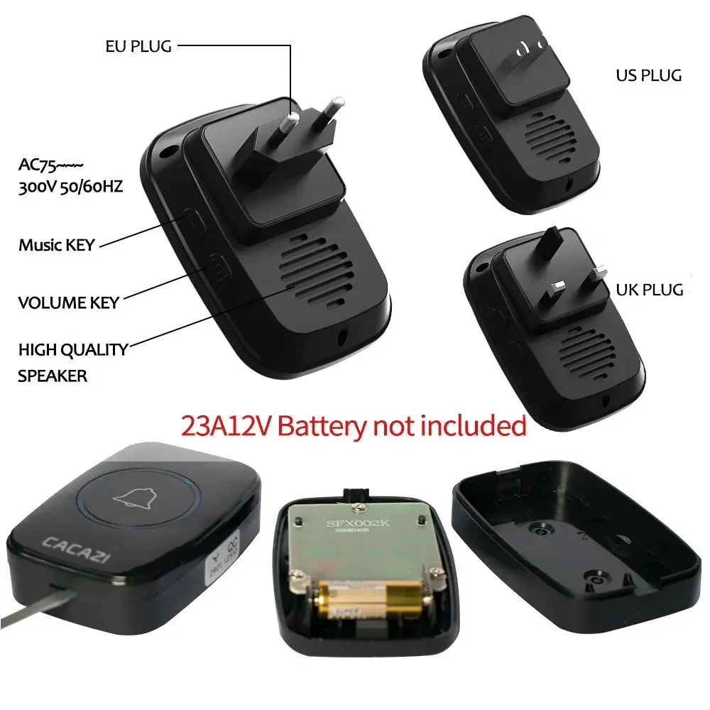350M Wireless Doorbell EU US Plug Remote Control Waterproof 433 Frequency Through The Wall Signal Alarm Ambulance Smart Doorbell