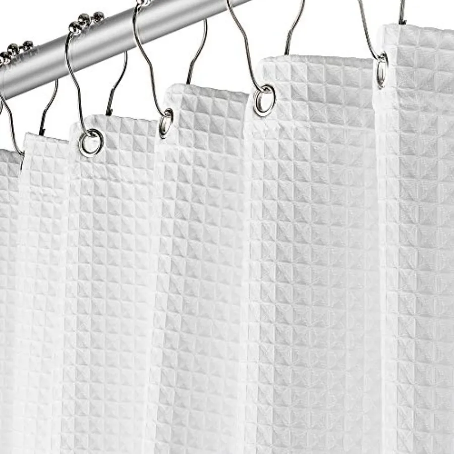 

White Fabric Shower Curtain 72x72 - Waffle Weave Bathroom Curtain, Water Repellent Hotel Spa Quality, Heavy Duty 230 GSM Cotton