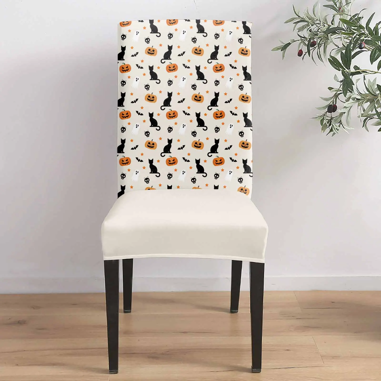 

Halloween Cat Pumpkin Ghost Bat 4/6/8PCS Spandex Elastic Chair Case For Wedding Hotel Banquet Dining Room