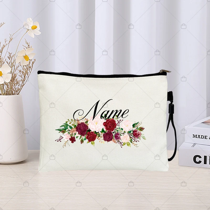 Floral Personalized Customized Name Kit Makeup Bags Merci Maitresse School Supplies Mistress/Teachers/Atsem Gifts Pencil Pouchs