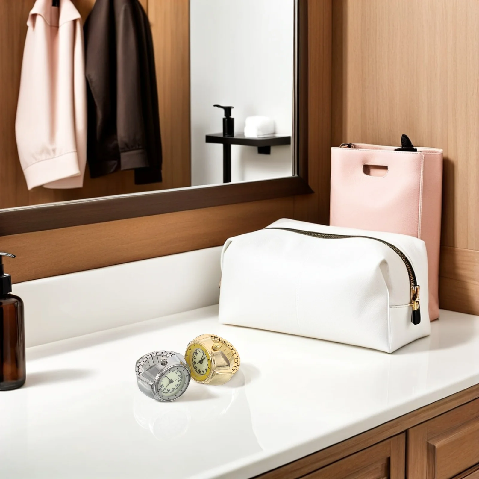 

2Pcs Mini Ring Watches Finger Watch Elastic Band Stainless Steel Luminous Dial Analog Quartz Retro Style Unisex Nighttime Ring