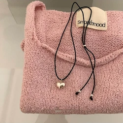 Fashion Trend Niche  Love Pendant Collarbone Chain Temperament Simple Cold Wind Adjustable Black Rope Necklace