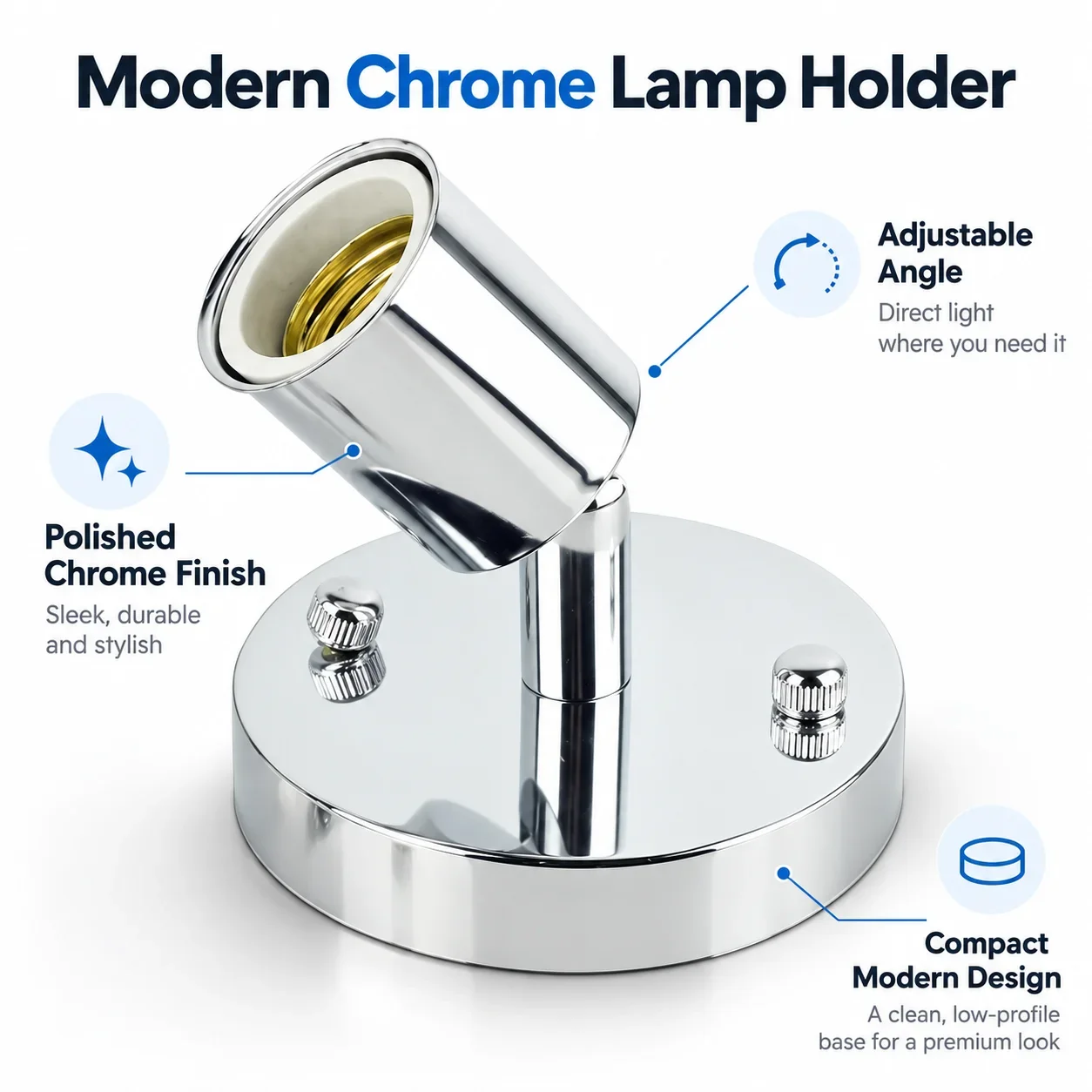 JOYINLED E27 Bulb Holder Modern Wall Lamp Sconce 180° Adjustable Spotlight Fixture for Bedroom Living Room Hallway Home Lighting