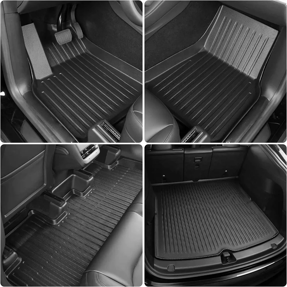 XPE Floor Mats for Tesla Model Y Model 3 2021-2024 All Weather Trunk Floor Mat Waterproof Non-Slip Cargo Liner Left Right Rubber