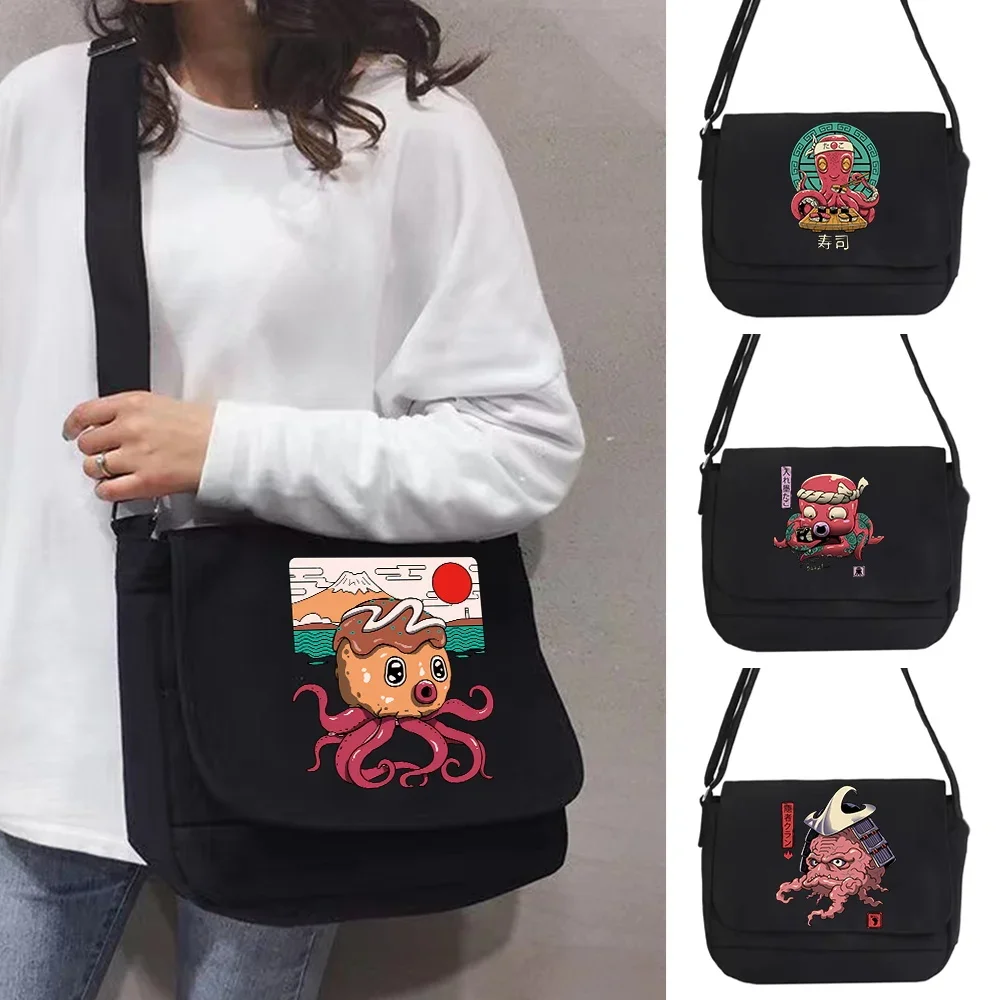 New Crossbody Bags ese Casual Wild Messenger Packet Cute Monster Print Organizer Simple Canvas Shoulder Bag for Women