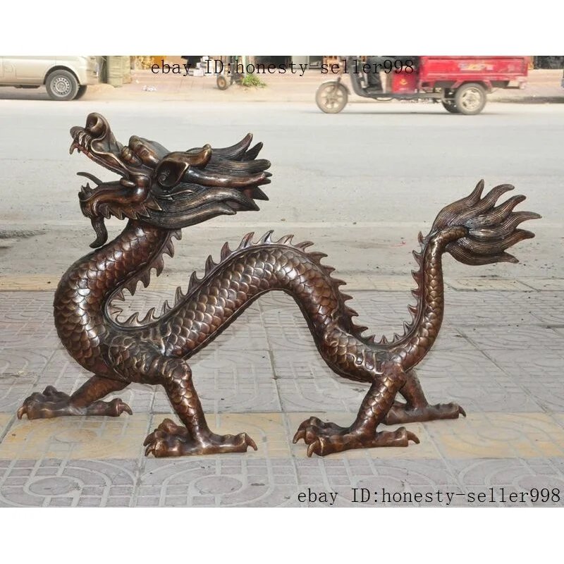 

36"Old China bronze Decoration Auspicious success Zodiac Dragon beast sculpture