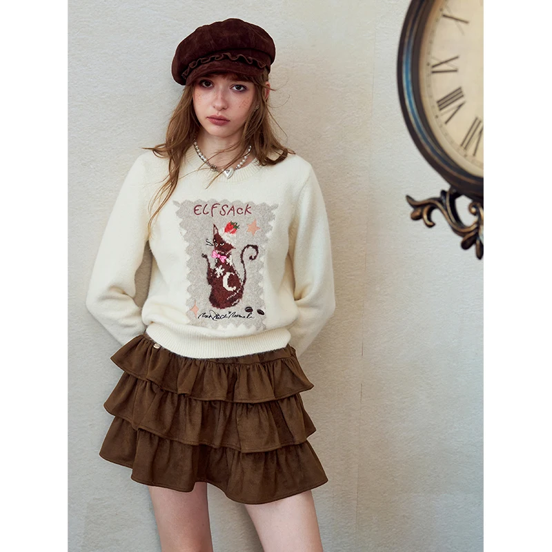 ELFSACK Women's Leopard Print Ruffle Mini Skirt, Layered Casual Skirt for Daily Wear, Elastic Waist Aesthetic Bottom