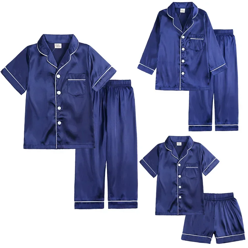 

2pcs Infant Baby Boy Girl Pajamas Silk Satin Top Pant Long sleeve Solid Button-Down Pyjamas Satin Set Nightgown Child Sleepwear