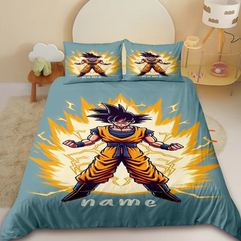 Customizable Dragon Ball Cartoon Duvet Cover with 2 Pillowcases Cartoon Personalized Name Bedding Set Suitable for Kids Gift