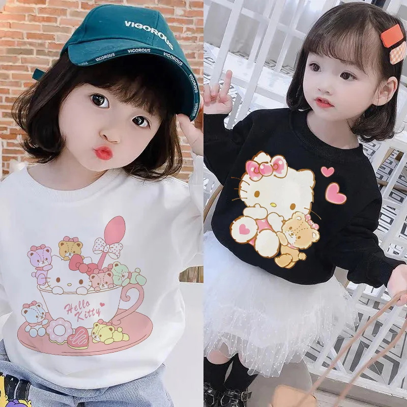 

Hello Kitty Children's Sweatshirts Y2kCotton Kawaii Sanrio Pullover Anime Cartoons Casual Clothes Girl Boy Kids Sportswear Tops