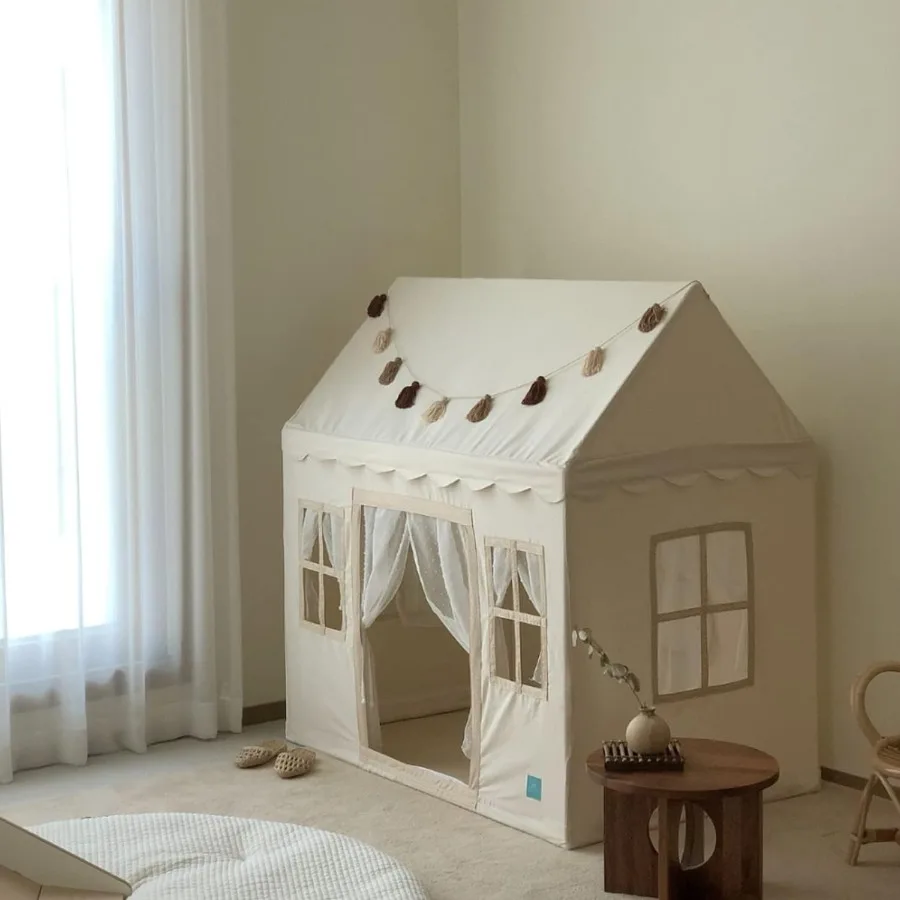 Tente de maison de jeu pour enfants avec tissu 100 % coton et 5 fenêtres - Tente de jeu de qualité supérieure faite à la main pour intérieur et extérieur - Légère et