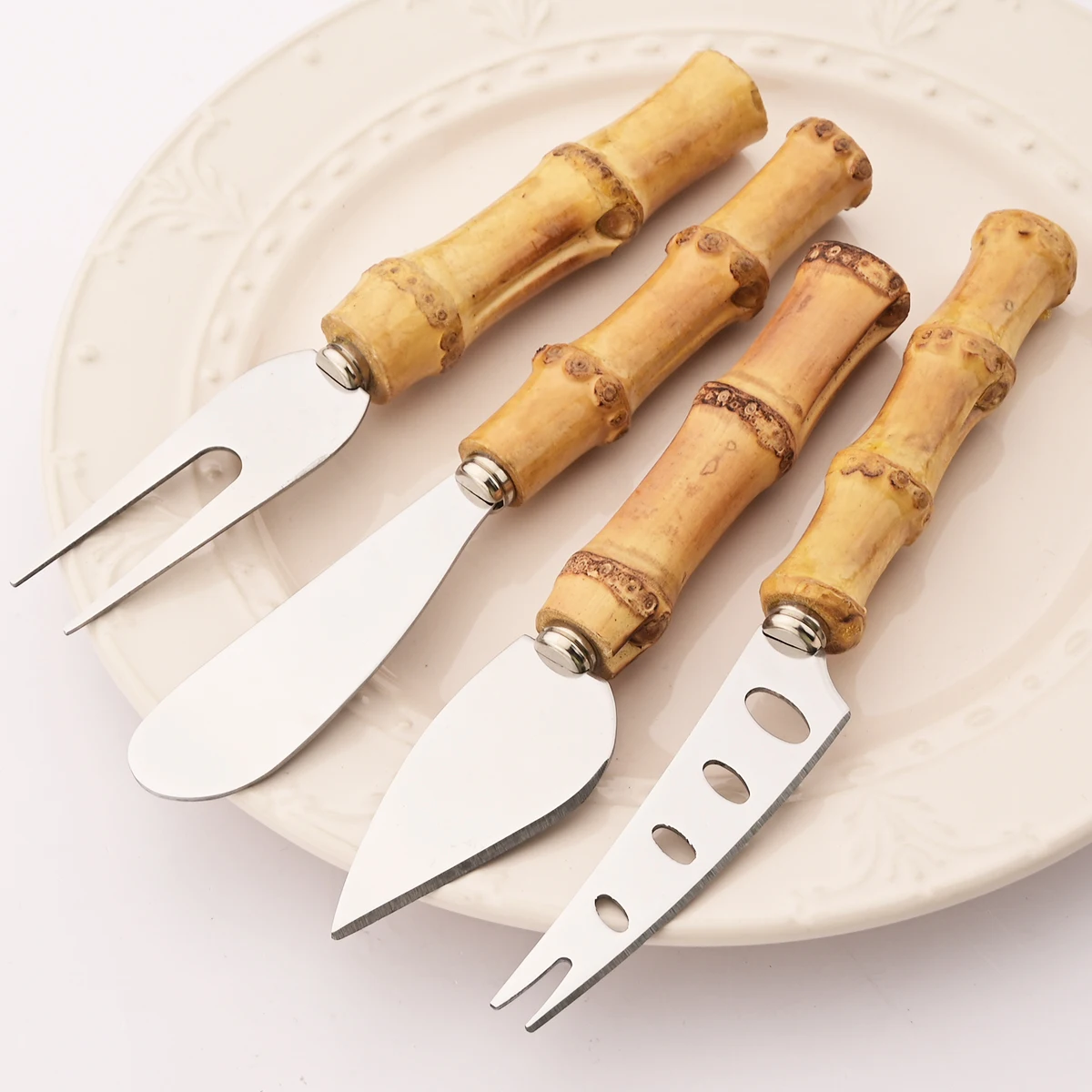 Bamboo Cheese Knives Set Cheese Cutlery Stainless Steel Cheese Slicer Cutter Mini Knife Butter Knife Spatula Fork Kitchen Tools