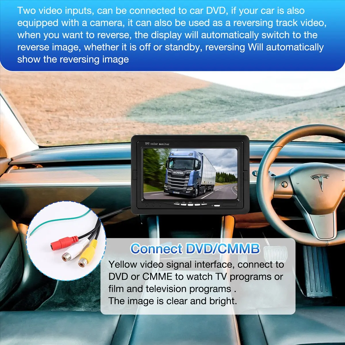 DT304 Newest Mini TV 7 Inch HD Monitor 800X480 Portable Car LCD Screens on DVD/CMMB Two Input for Passenger Cars Trucks