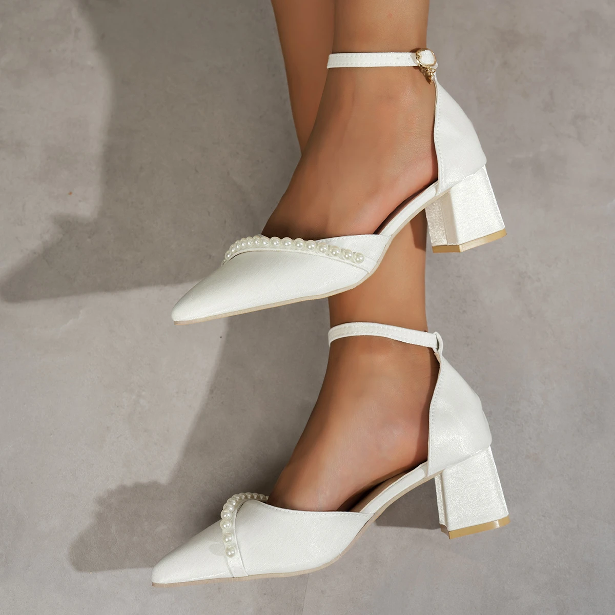 Elegant Pointed Toe High Heel Shoes, Soft Leather Upper, Buckle Strap, Suitable for Commuting, Party, Dress, Apricot Color,