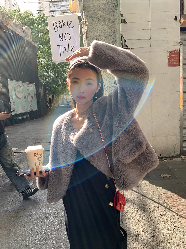 ay Pelzmantel Damen Ort Größe Klein Herbst Winter Neu Sle Inteated Leder und Pelz Jaet Koreanische Version rund Ne Lo...