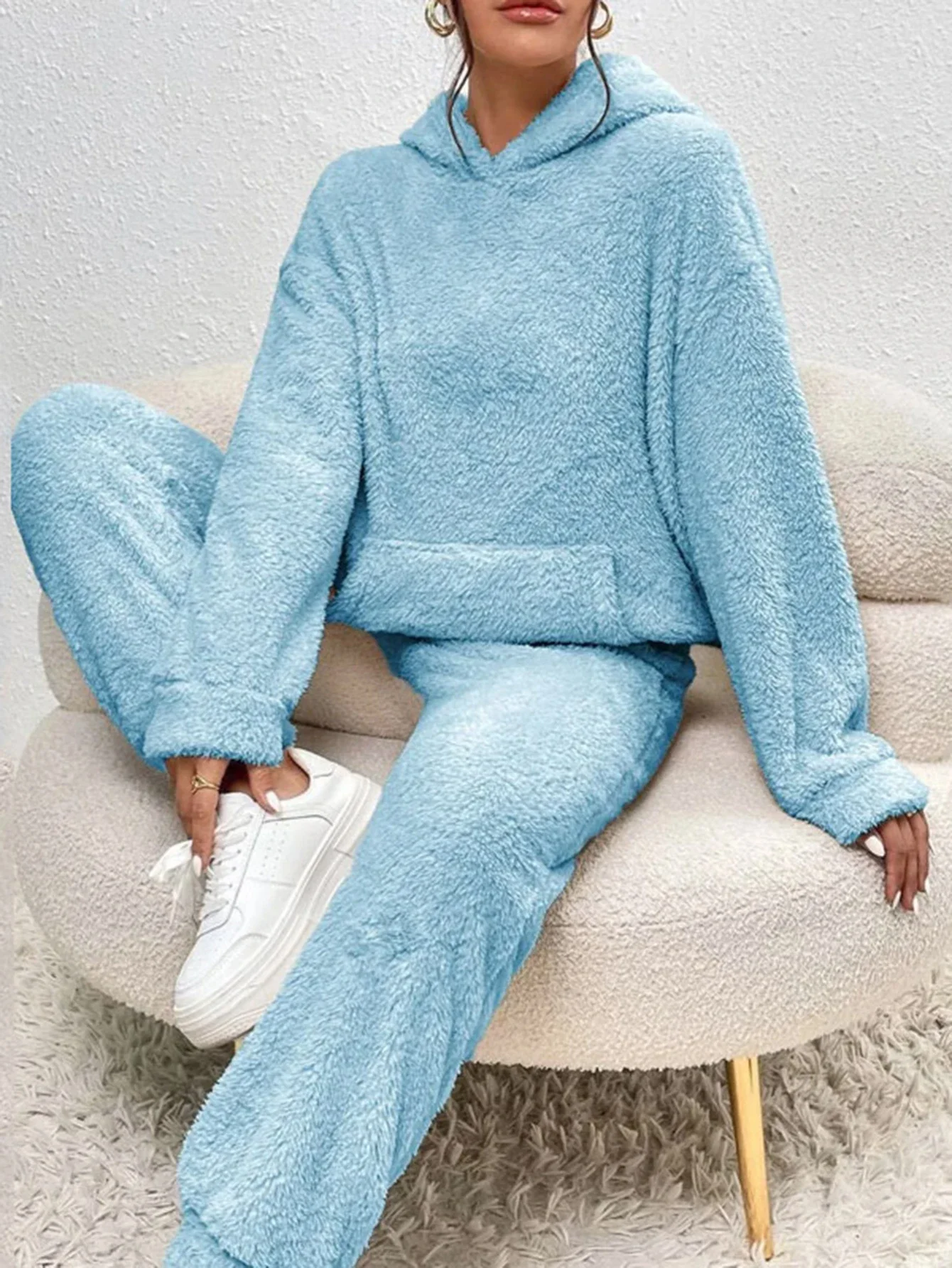 

Women's Sets Autumn Casual Daily 2025 Plain Hooded Long Sleeve Top Loose Full Length Pants Loungewear Sets