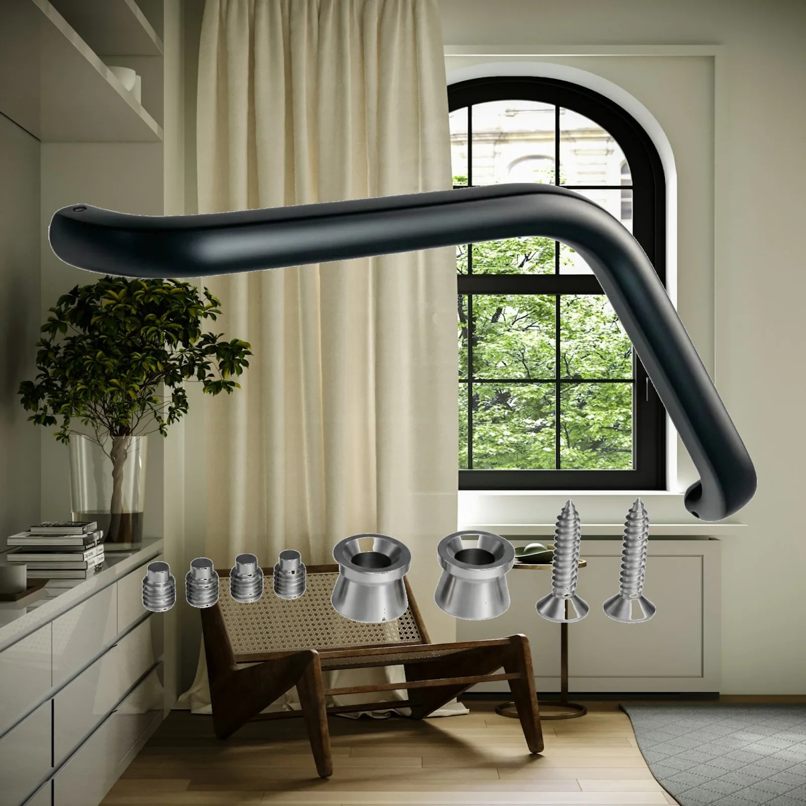 Heavy Duty Aluminum Pull Handle with Mounting Screws for RV Steps Bathroom Entry Door Support Grip