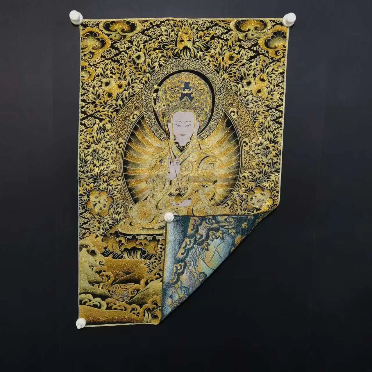 Xizang Folk  Silk Embroidery brocade Nepal Ksitigarbha Bodhisattva Buddha Thangka hanging panel