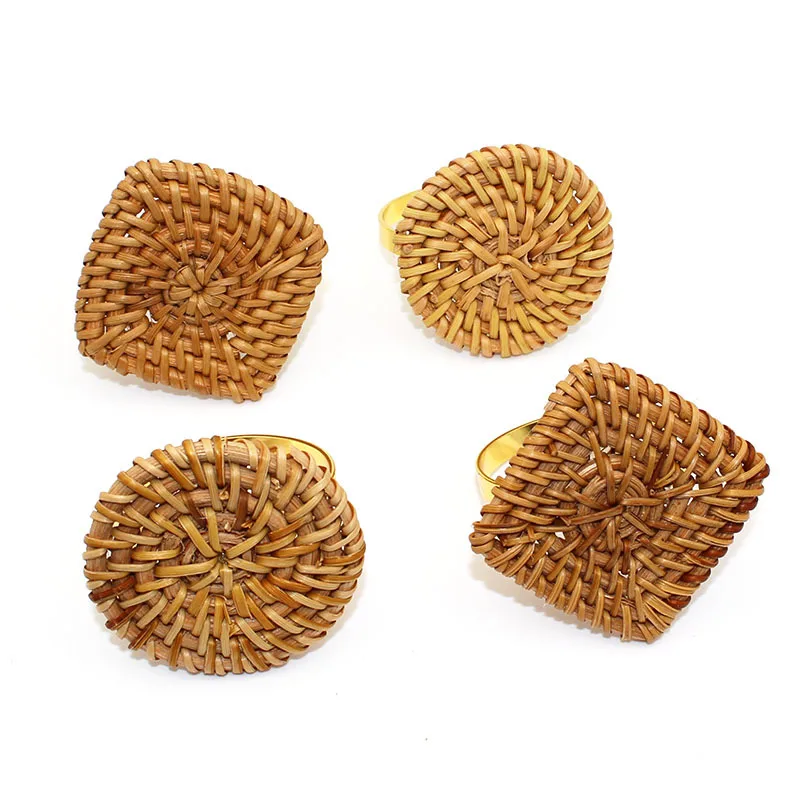 

4pcs/lot Handmade Rattan Round Napkin Buckle Hotel Napkin Ring Festive Party Napkin Holder Desktop Decoration Napkin Ring