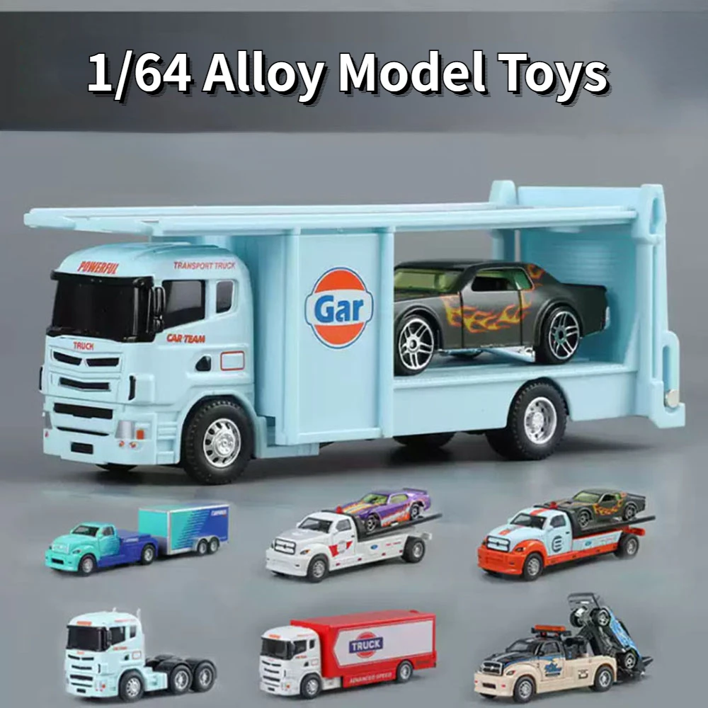 1:64 Container Trailer Miniature Alloy Model Toys Diecast Car Series with Pull Back Metal Vehices Classic Model Children\'s Gifts