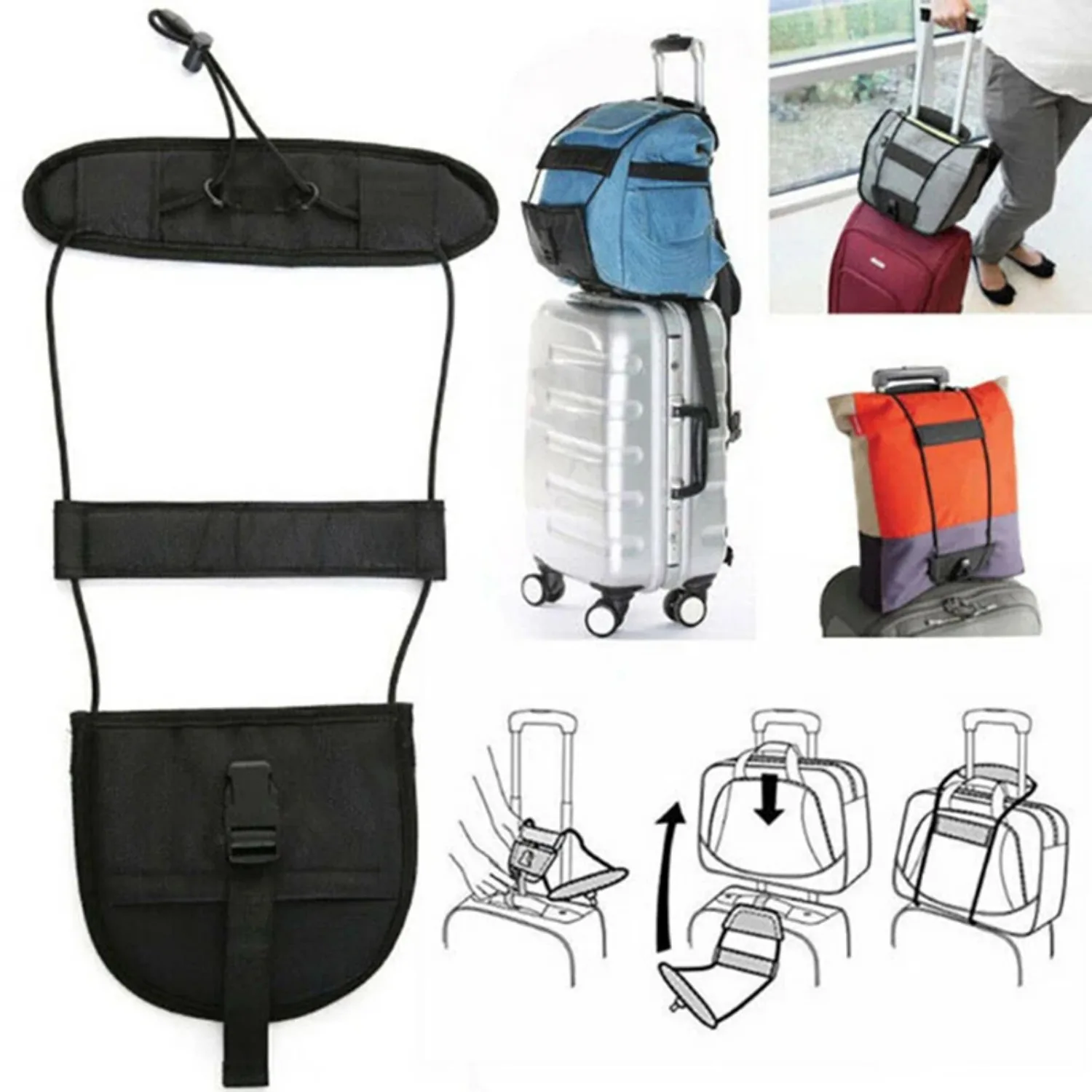 1Pc Add A Bag Strap Travel Luggage Suitcase Adjustable Belt Luggage Fixing Straps