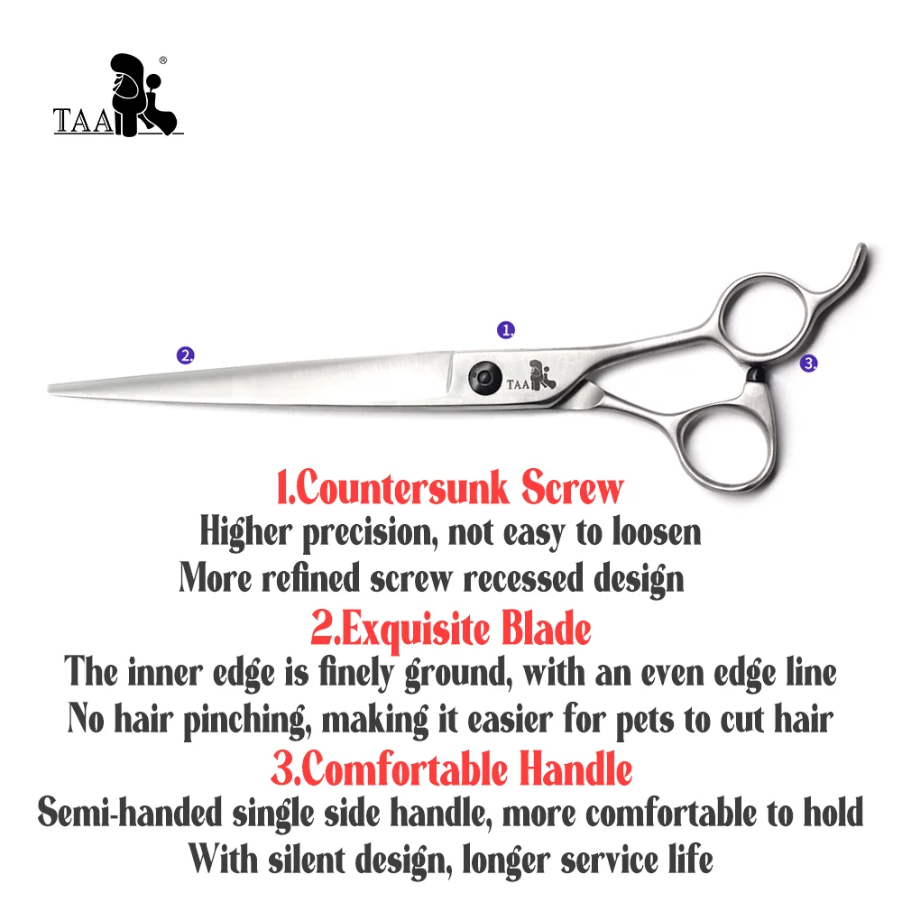 TAA Dog Scissors Professional Pet Grooming Shears 440C Alloy Steel Handmade Scissors for Dog 7/7.5 Inch Straight Shear K-70/K-75