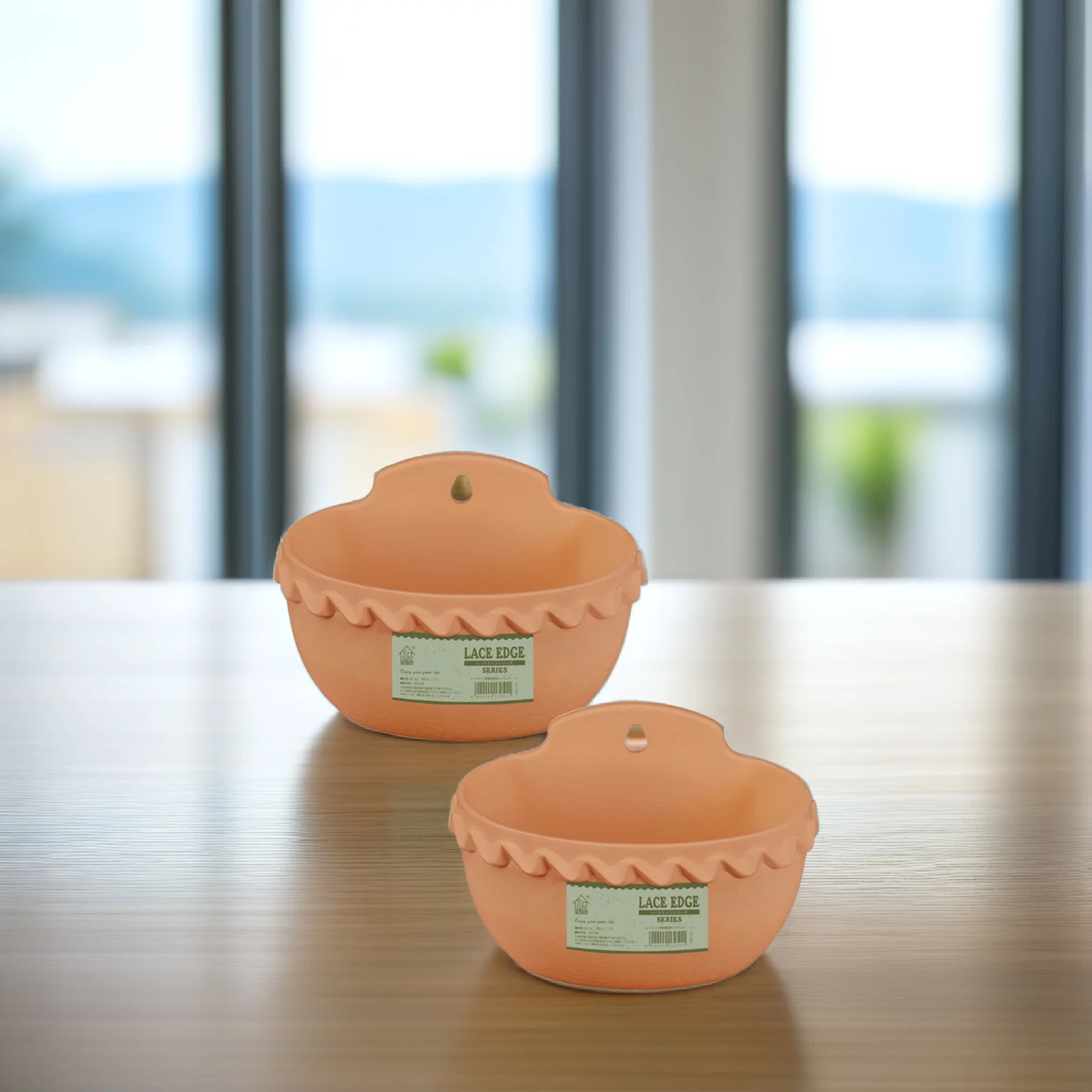 2 قطعة أواني الزهور المعلقة على الحائط البلاستيك مزارعي شبه دائرية بني فاتح حامل سلة معلقة لتخزين حديقة في الشرفة