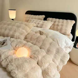 Winter Imitation Rabbit Plush Bedding Set Comforter Cover Quilt Cover Sheet Pillowcase 4pc Bed Linens Set Velvet Duvet Cover Set