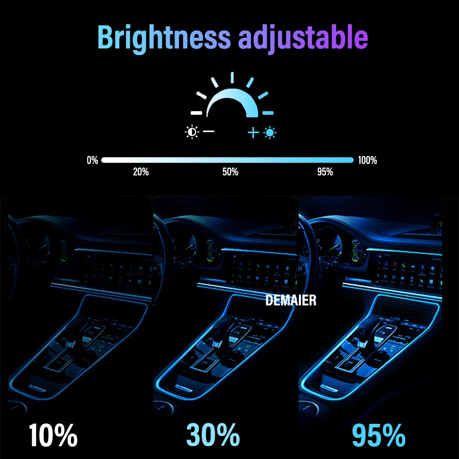 Lámpara de ambiente USB para coche, tira de luz LED Interior, Flexible, RGB, luz ambiental, fibra óptica, aplicación de Control de música,