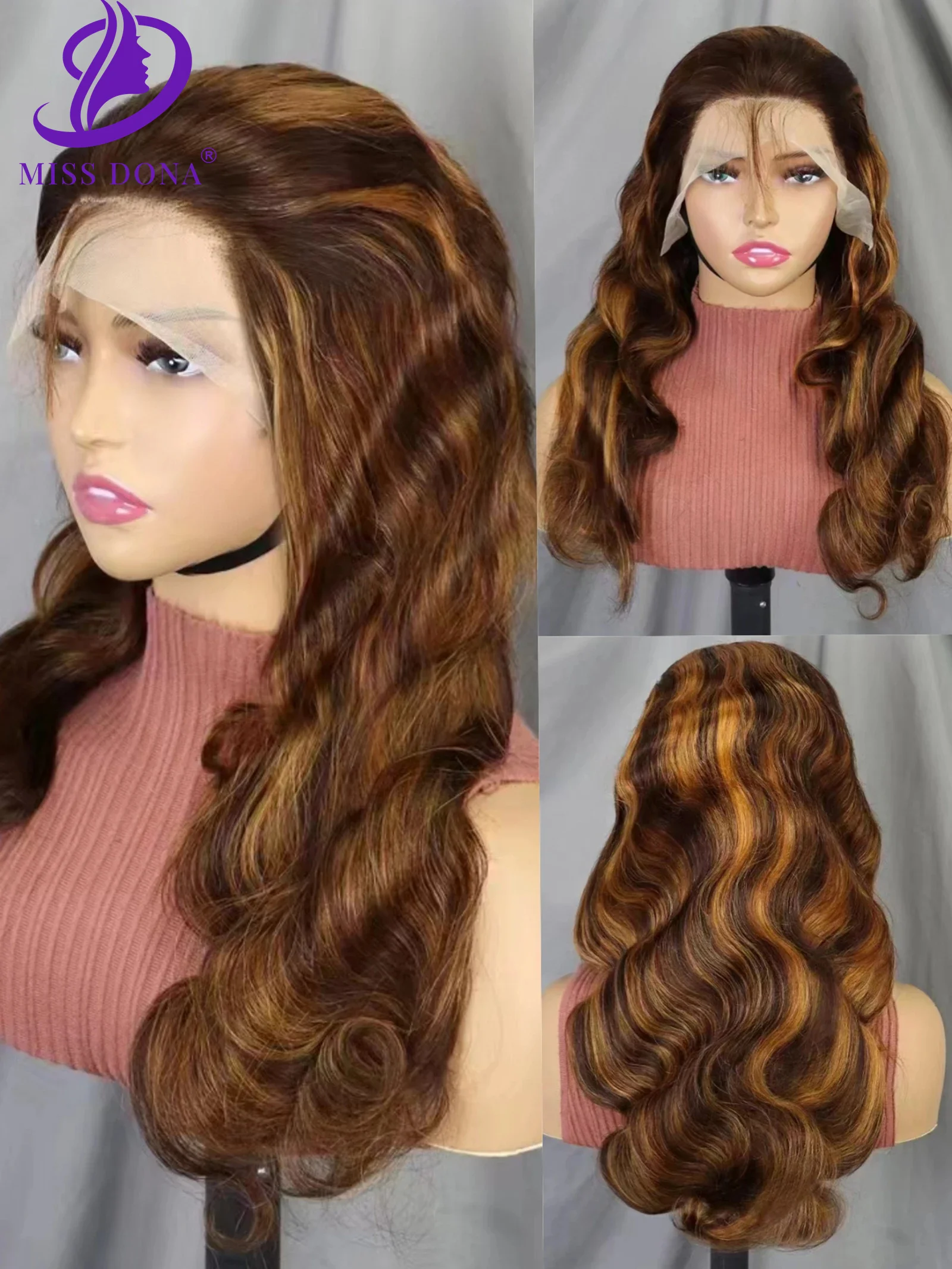 

Highlight 4/30# 13x4 Lace Front Human Hair Wigs Body Wave Wig 200% Density Brazilian Remy Human Hair Wig for Black Women