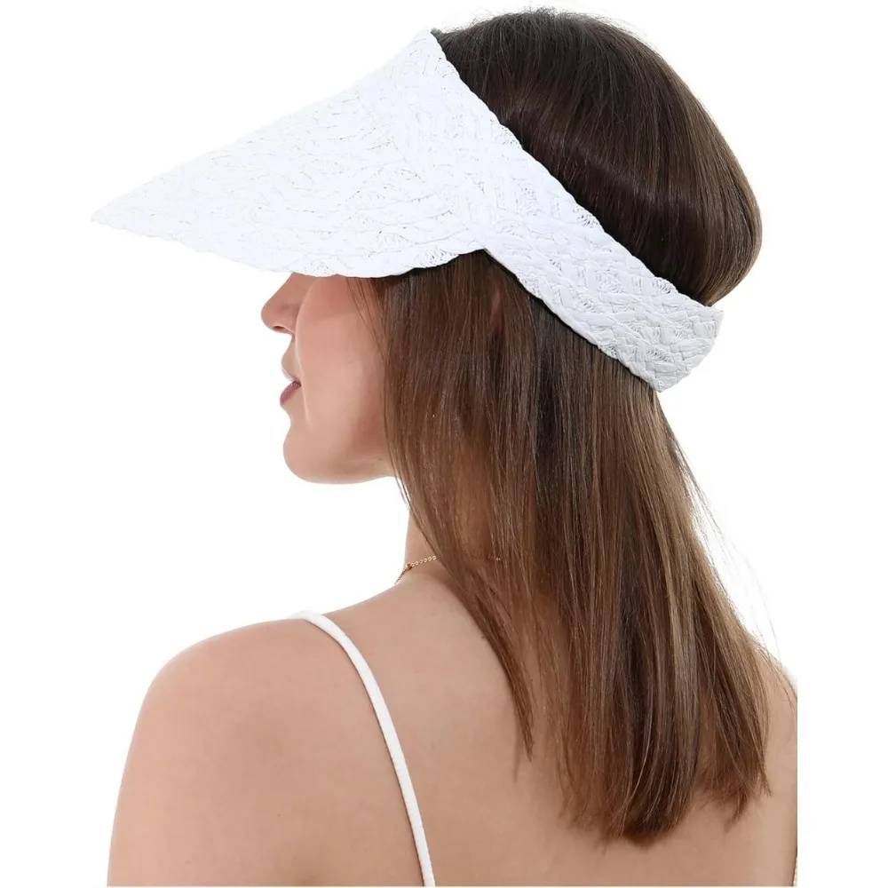 

Womens Sun Hat Straw Visor UV Protection Wide Brim Packable Travel Summer Cap for Beach