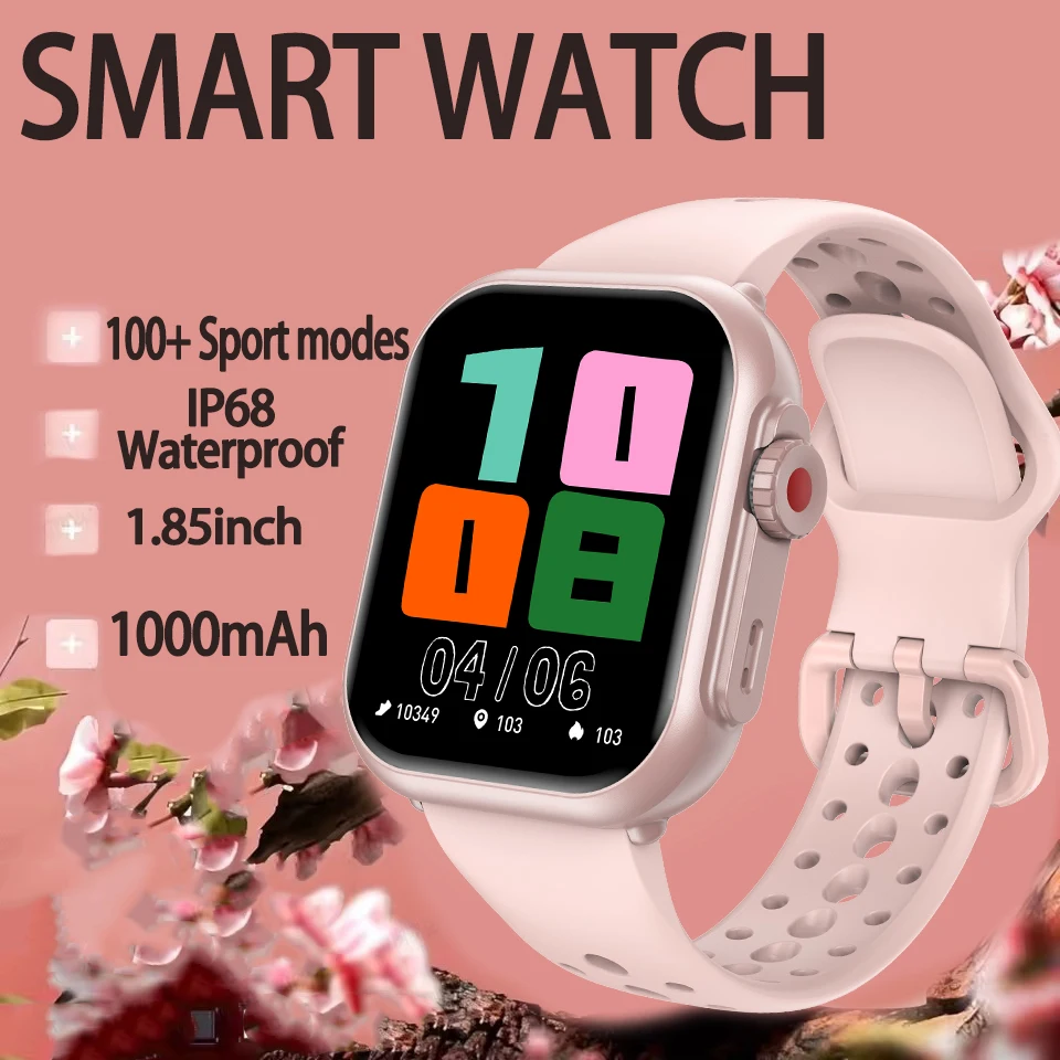 

Умные часы с голосовым управлением AI для мужчин и женщин, 1,85 дюйма, 1000 мАч, IP68, Bluetooth-вызовы, мониторинг артериального давления и сна, 100+ видов тренировок