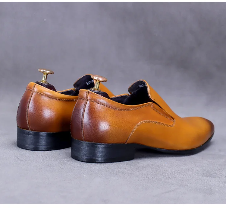 Men's Slip On Loafers Genuine Leather Solid Pointed Toe Formal Dress Shoes for Men Block Heel Business Office Simple Footwear